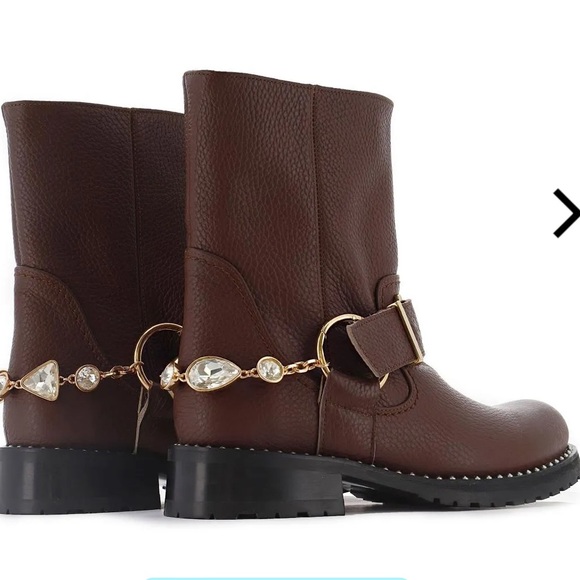 Sophia Webster BLAKE BIKER BOOT Chocolate & Crystal Harness - Picture 2 of 16